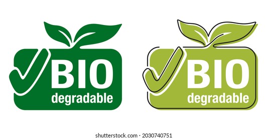 Eco badge - biodegradable polymers sign - eco friendly compostable material production, environment protection emblem
