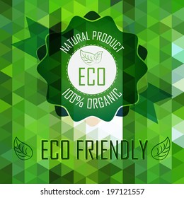 Eco badge, ecology label, eco banner. Geometric background. Eco friendly, natural product, organic.