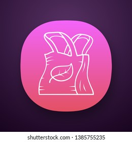 Eco bag app icon. UI/UX user interface. Reusable, recycle textile. Organic material. Eco friendly shopping tote handbag. Ecological fabric. Web or mobile application. Vector isolated illustration