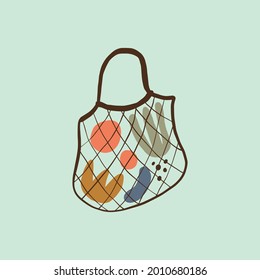 Impresión de arte de bolsos ecológicos, dibujo de concepto de basura cero.