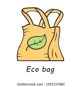 Eco bag color icon. Zero waste swap. Environmentally friendly, reusable, recycle textile. Organic, natural material. Eco friendly shopping tote handbag. Ecological fabric. Isolated vector illustration