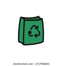icono del doodle de la bolsa ecológica, ilustración vectorial