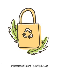 Eco bag fabric cloth tote vector doodle icon isolated on white background. Go green ecological concept