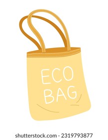 Eco-Tasche, Stofftote-Stil. Einkaufstasche. Sag kein Plastik. Umweltfreundliches und Nullabfallkonzept. Flache Vektorgrafik im Cartoon-Stil, einzeln auf weißem Hintergrund.