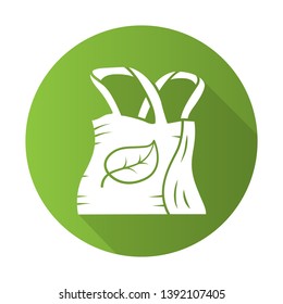 Eco bag flat design long shadow glyph icon. Environmentally friendly, reusable, recycle textile. Organic, natural material. Eco shopping tote handbag. Ecological fabric.Vector silhouette illustration