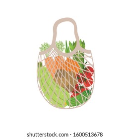 Eco bag full of vegetables. Modern shopper with fresh organic food from local market.