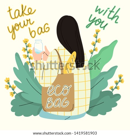Eco bag and glass botle vector illustration 
