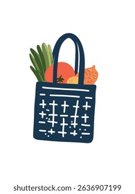  eco bag with groceries from store, shopper bag with fruits and vegetables