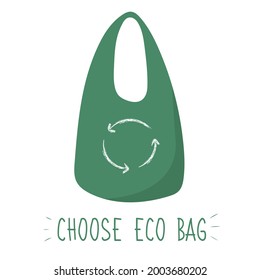 Eco bag hand drawn vector illustration. Say no to plastic. Zero waste concept. Doodle element of reusable shopping bag. Save Earth, go green