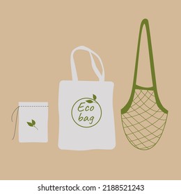 Eco bag hand drawn vector illustration. Zero waste concept.  Doodle elements of reusable shopping bags. 