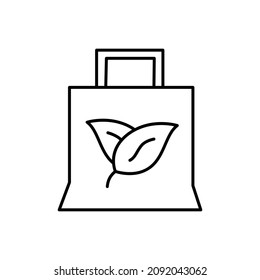 Icono de la bolsa ecológica en línea negra plana, aislado en fondo blanco