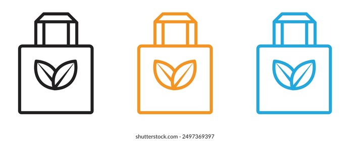 Eco bag icon Flat vector set outline