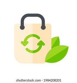 Eco bag icon. A green bag for items made of paper instead of plastic. Reuse concept