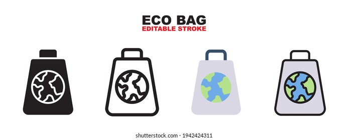 Eco Bag conjunto de iconos con estilos diferentes. Iconos vectoriales de colores diseñados en color relleno, contorno, plano, glifo y línea. Actrazo editable y píxel perfecto. Se puede usar para web, móvil, ui y más.