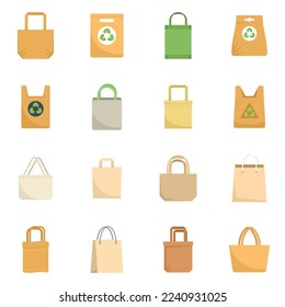 Eco bag icons set. Flat set of eco bag vector icons for web design isolated