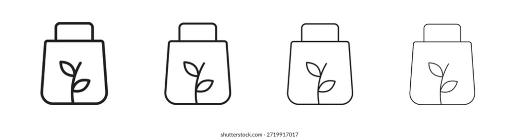Ökotaschen-Symbole, Satz von linearen Symbolen. Schwarze lineare Palmensymbole