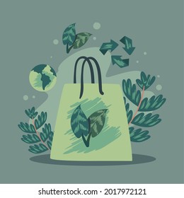 Eco bag with leaves and icons