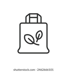 Bolso ecológico, en línea de diseño. Eco, bolso, reutilizable, tote, sostenible, respetuoso del medio ambiente en el Vector de fondo blanco. Icono de trazo editable Eco bag.