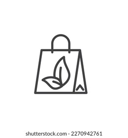 Eco bag line icon. linear style sign for mobile concept and web design. Paper bag with leaves outline vector icon. Symbol, logo illustration. Vector graphics
