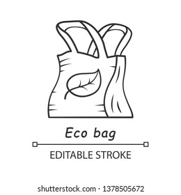 Eco bag linear icon. Reusable textile. Organic material. Eco friendly shopping handbag. Ecological fabric. Thin line illustration. Contour symbol. Vector isolated outline drawing. Editable stroke