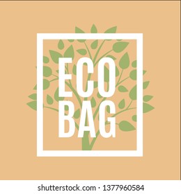 Eco bag logo with green tree. Care Environment concept. Vector illustration.