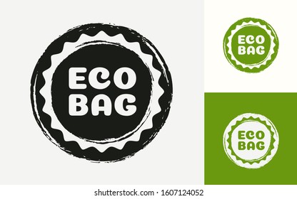 Eco bag logotype isolated on background for farm fresh shop, natural product market, vegan food store, organic product. Vector 10 eps
