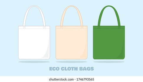 Eco bag made from natural fibers in white, cream, green on a light blue background. Bag mock up