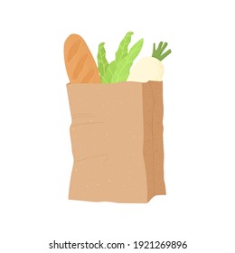 Eco bag with nature goods from local grocery.  Hand drawn elements of zero life waste in cartoons style vector. Eco style. No plastic. Go green