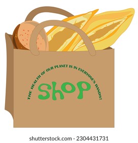 Eco bag packaging Ecology ,Eco package, Modern flat vector concept illustration of a paper bag ecological lifestyle.