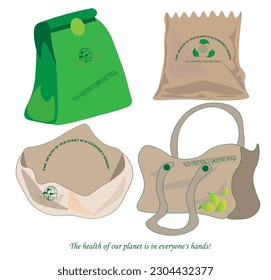 Eco bag packaging Ecology ,Eco package, Modern flat vector concept illustration of a paper bag ecological lifestyle.