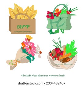 Eco bag packaging Ecology ,Eco package, Modern flat vector concept illustration of a paper bag ecological lifestyle.