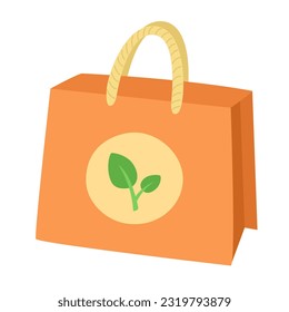 Eco bag, paper bag style. Shopping bag. Say no plastic. Eco friendly and Zero waste concept. Flat cartoon style vector illustration isolated on white background.