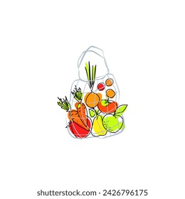 Eco bag poster, print or card. Eco life vector illustration. Farm fresh. Textile shopping bag with fruits and vagetables.