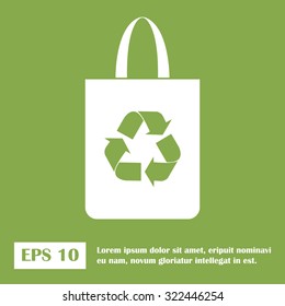 Eco bag, Bag with recycling symbol - Vector. green icon.