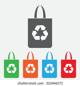 Eco bag, Bag with recycling symbol - Vector. color icon.