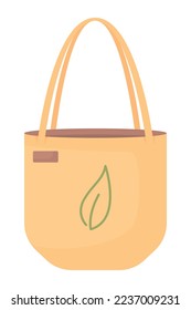Eco bag semi flat color vector object. Shopper made of organic materials. Editable elements. Full sized items on white. Simple cartoon style illustration for web graphic design and animation