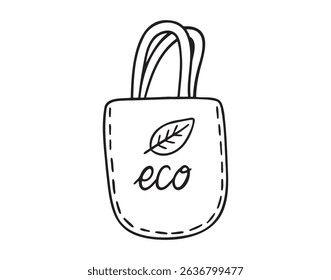 eco bag or shopper icon doodle hand drawn. Outline eco bag line drawing clipart symbol. Vector illustration