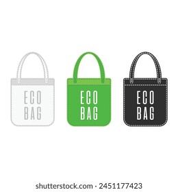 Eco Bag template on White Background. Set of fabric eco bags with handles different colors. Bags for buy in shopping.