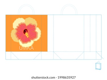 Eco bag template with tropical flower. Vector design