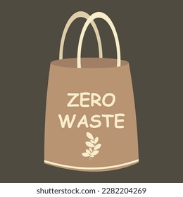 Bolsa ecológica con vector de texto Ilustración. Bolsa de compra reutilizable con la inscripción Basura Cero. Compras ecológicas. Bolso de mano con tipografía