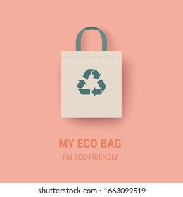 Eco bag vector icon. Cloth Bag Tote sign. Zero waste Eco-friendly concept. Flat design illustration isolated on pink background.