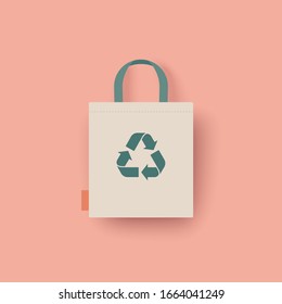 Eco bag vector icon. Cloth Bag Tote sign. Zero waste Eco-friendly concept. Flat design illustration isolated on pink background.