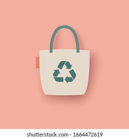 Eco bag vector icon. Cloth Bag Tote sign. Zero waste Eco-friendly concept. Flat design illustration isolated on pink background.