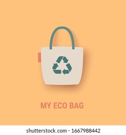 Eco bag vector icon. Cloth Bag Tote sign. Zero waste Eco-friendly concept. Flat design illustration isolated on yellow background.