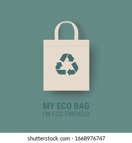 Eco bag vector icon. Cloth Bag Tote sign. Zero waste Eco-friendly recycle concept. Flat design illustration isolated on green background.