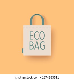 Eco bag vector icon. Cloth Bag Tote sign. Zero waste Eco-friendly concept. Flat design illustration isolated on yellow background.