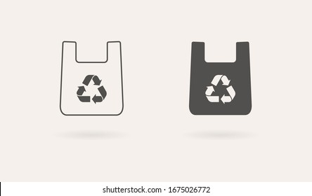 Eco bag vector icon set. Zero waste concept. Eco-friendly cotton bag. Simple flat design sign isolated on white.