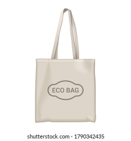 Ilustración vectorial de la bolsa ecológica. Caricatura textil plana ambiente amigable shopper con grabado de bolsos ecológicos, bolso de compras ecológicas para compras de mercado, salvar el concepto de ecología natural aislado en blanco