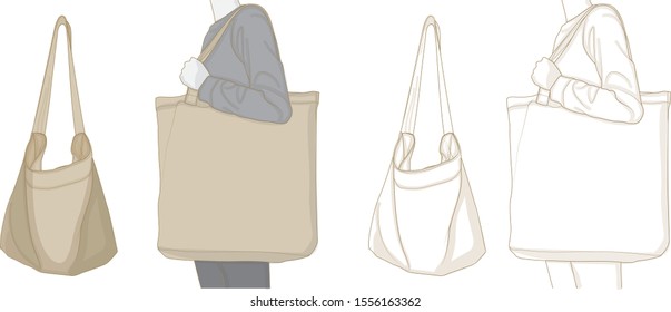 Eco bag wearing illustration and design mockup