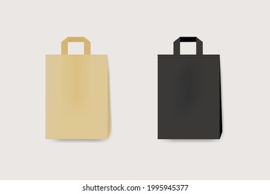 Eco bags, black and brown blank fabric shopping bags with reusable handles isolated on gray background